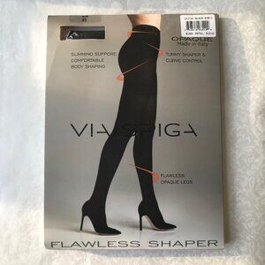 Via Spiga Control Top Pantyhose OPAQUA Black Flawless Shaper New
